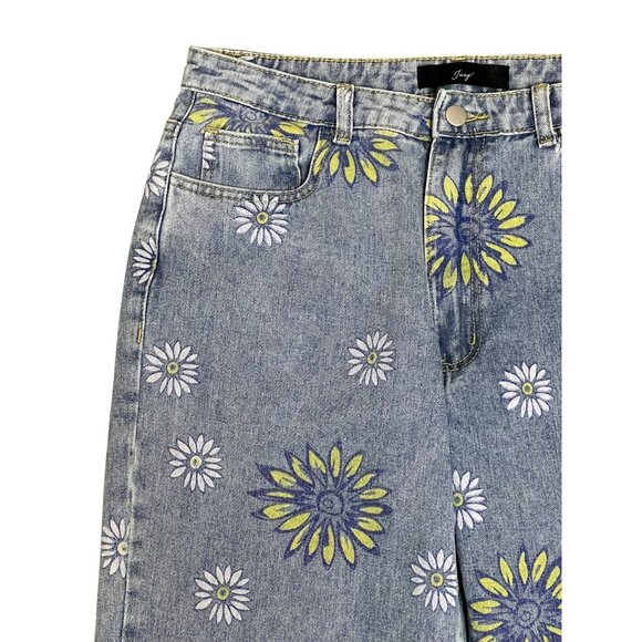 Juny Jeans Women's Size M Blue Denim Straight Leg Floral Boho Sunflower Casual - Picture 14 of 16